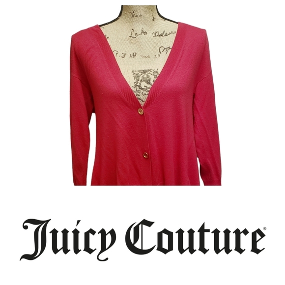 Juicy Couture Cardigan Pink Red V-neck Sweater Gold Buttons Sweater M - Picture 15 of 16